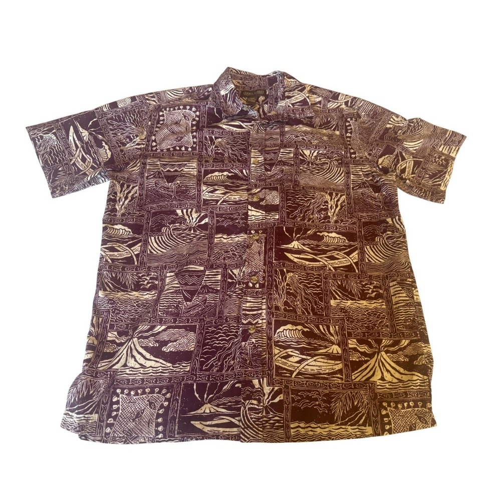 Cooke Street Hawaiian Aloha Shirt Mens Medium Purple Casual Vacation Resortwear